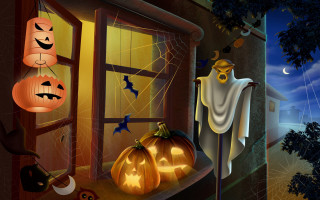 Halloween window decorations ghost cat 2 - detailed free wallpaper