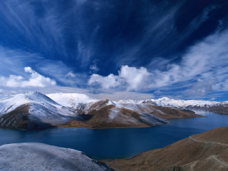 Lake mountains high altitude blue 5 - a view of a lake and mountains free wallpaper