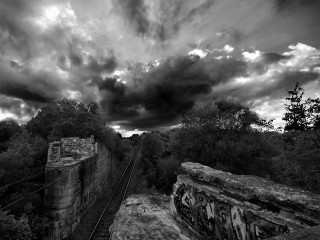 Train track cloudy sky black 3 - cloudy free wallpaper