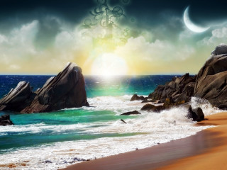 Beach rock formation ocean cross 4 - matte fantasy painting free wallpaper