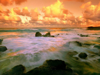 Sunset ocean rocks water crashing 2 - douglas robertson bisset free wallpaper