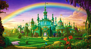 Castle rainbow painting sky background - david lachapelle free wallpaper