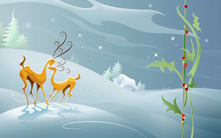Deer snowfield redberries Christmas illustration - field next free wallpaper