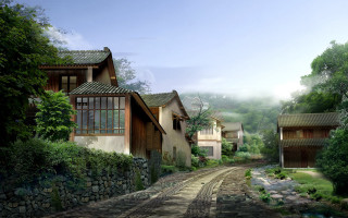 Stone path street buildings forest - a stone path free wallpaper