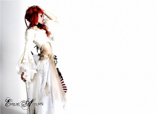 Woman red hair white dress 5 - a skateboard free wallpaper