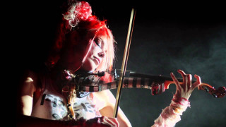 Woman red hair violin stage - red free wallpaper