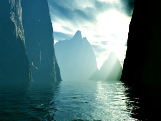 Lake mountain boat sky water - a mountain in the background and a boat free wallpaper