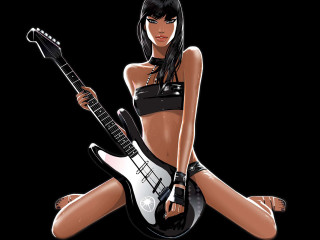 Woman bikini guitar black background 3 - a guitar free wallpaper