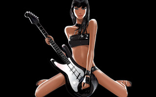 Woman guitar sitting ground legs 5 - her leg up free wallpaper