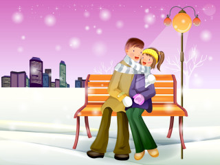 Man woman bench snow city - a man and a woman free wallpaper