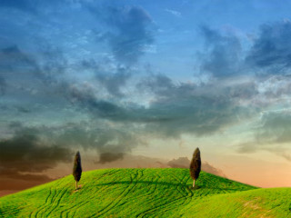 Green hill trees cloudy sky 2 - a cloudy sky above free wallpaper