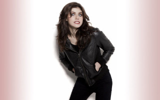 Woman black jacket posing hands 2 - big free wallpaper for desktop