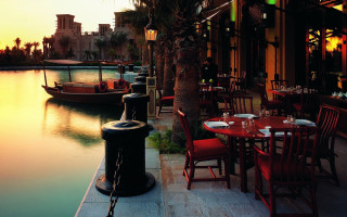 Restaurant boat sunset table bridge - the side of the water free wallpaper