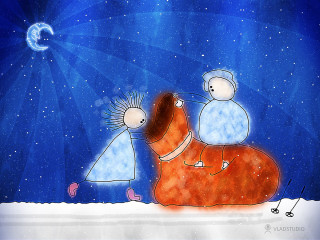 Man woman horse snow star - a crescent free wallpaper