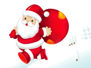 Santa reindeer sack red ball - naive art free wallpaper for desktop