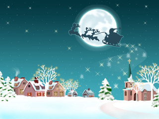 Santa claus sleigh snowy village 2 - full free wallpaper