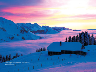 Snowy mountain house pink sky 4 - a snowy mountain free wallpaper