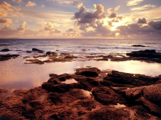Rocky beach water clouds foreground 2 - bascove free wallpaper