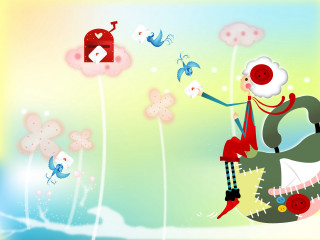 Cartoon character flying kite bird 3 - chiho aoshima free wallpaper