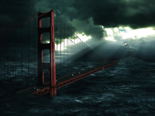 Bridge water boat sunset matte - derold page free wallpaper