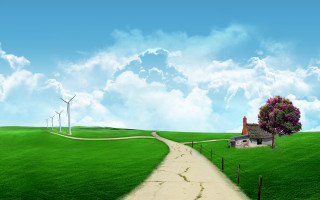 House hill path windmill scenery 3 - the other side of the road free wallpaper