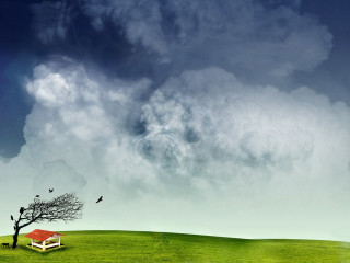 Tree house field storm cloud - surreal photography free wallpaper