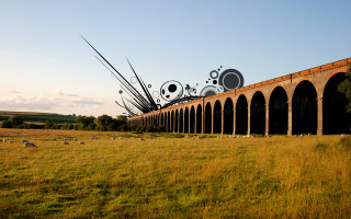 Brick bridge animals grass sunset - the grass below free wallpaper