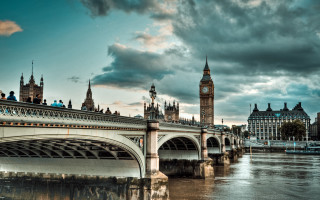 Bridge river clocktower cloudy sky - christopher wren free wallpaper