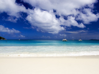 Beach boats clouds white sand 5 - free bikini wallpaper