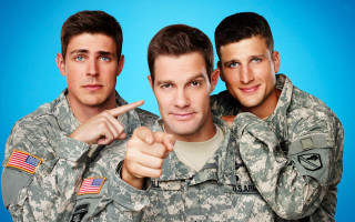 Military men pointing camera blue - two man free wallpaper