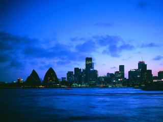 City skyline boat dusk blue 4 - the water free wallpaper