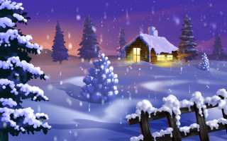 Snowy cabin fence night sky - evgeny lushpin free wallpaper