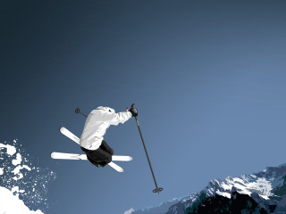 Skier air sunny day mountains 4 - extreme illustration free wallpaper