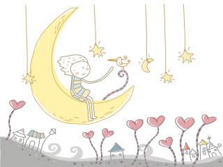 Boy moon stars hearts bird - a drawing of a boy free wallpaper