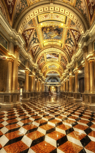 Large building checkered floor painted - neoclassicism free wallpaper
