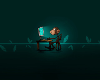 Cartoon monkey sitting desk computer 2 - alex petruk ape free wallpaper