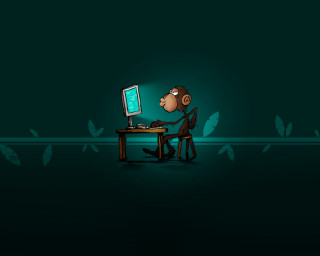 Cartoon monkey sitting desk computer 3 - les automatiste free wallpaper