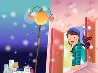 Girl window street lamp bokeh - evaline ness free wallpaper