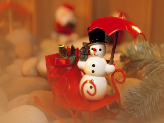 Snowman cat sleigh red umbrella 2 - a sleigh free wallpaper