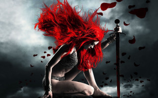 Woman red hair kneeling sword - elden ring free wallpaper