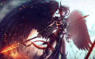 Woman sword wings fire hose - her hand and a demon free wallpaper