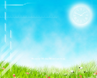 Clock blue sky grass flowers 2 - grass free wallpaper