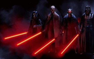 Costumed people lightsabers faces arms - their face free wallpaper