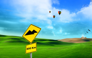 Yellow sign road blue sky 8 - hot air balloon free wallpaper