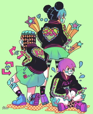 Cartoon couple rug green background - tech wear free wallpaper