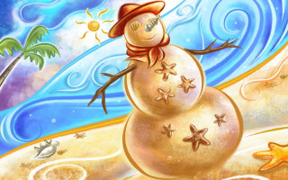 Snowman beach starfish palm tree 2 - free bikini wallpaper