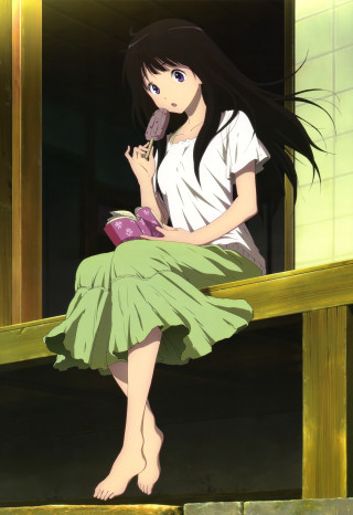 Girl sitting ledge eating food - a piece of food free wallpaper