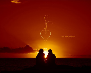 Sunset people rock ocean heart - romantic free wallpaper