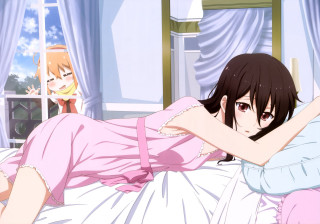 Woman bed pink dress girl - aguri uchida free wallpaper