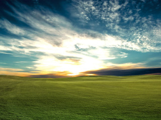 Green field blue sky clouds 32 - a bench in the middle of the field free wallpaper